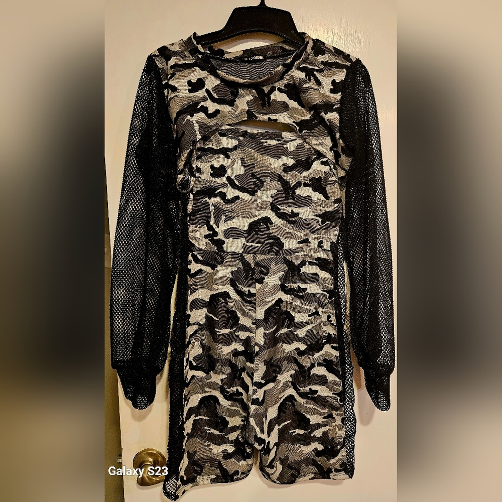Camouflage Short Set with Black Mesh